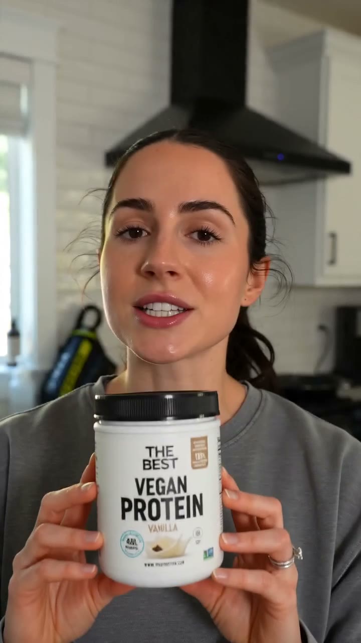 UGC creator presenting a protein product to camera